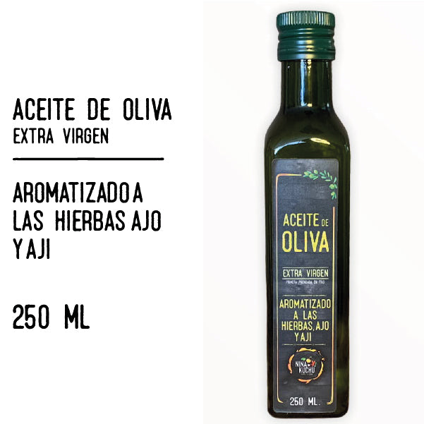 ACEITE DE OLIVA EXTRA VIRGEN AROMATIZADO CON HIERBAS, AJO Y AJÍ (250ml.)