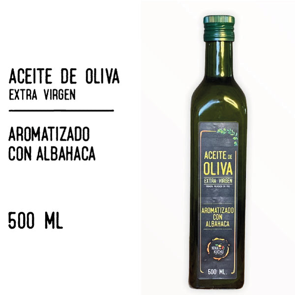 ACEITE DE OLIVA EXTRA VIRGEN AROMATIZADO CON ALBAHACA (500ml.)