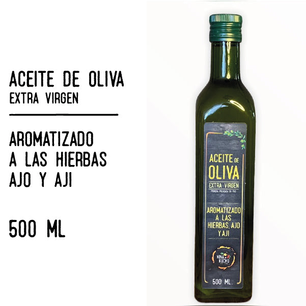 ACEITE DE OLIVA EXTRA VIRGEN AROMATIZADO CON HIERBAS, AJO Y AJÍ (500ml.)