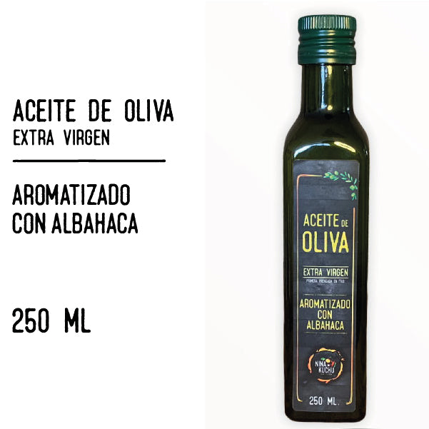 ACEITE DE OLIVA EXTRA VIRGEN AROMATIZADO CON ALBAHACA (250ml.)